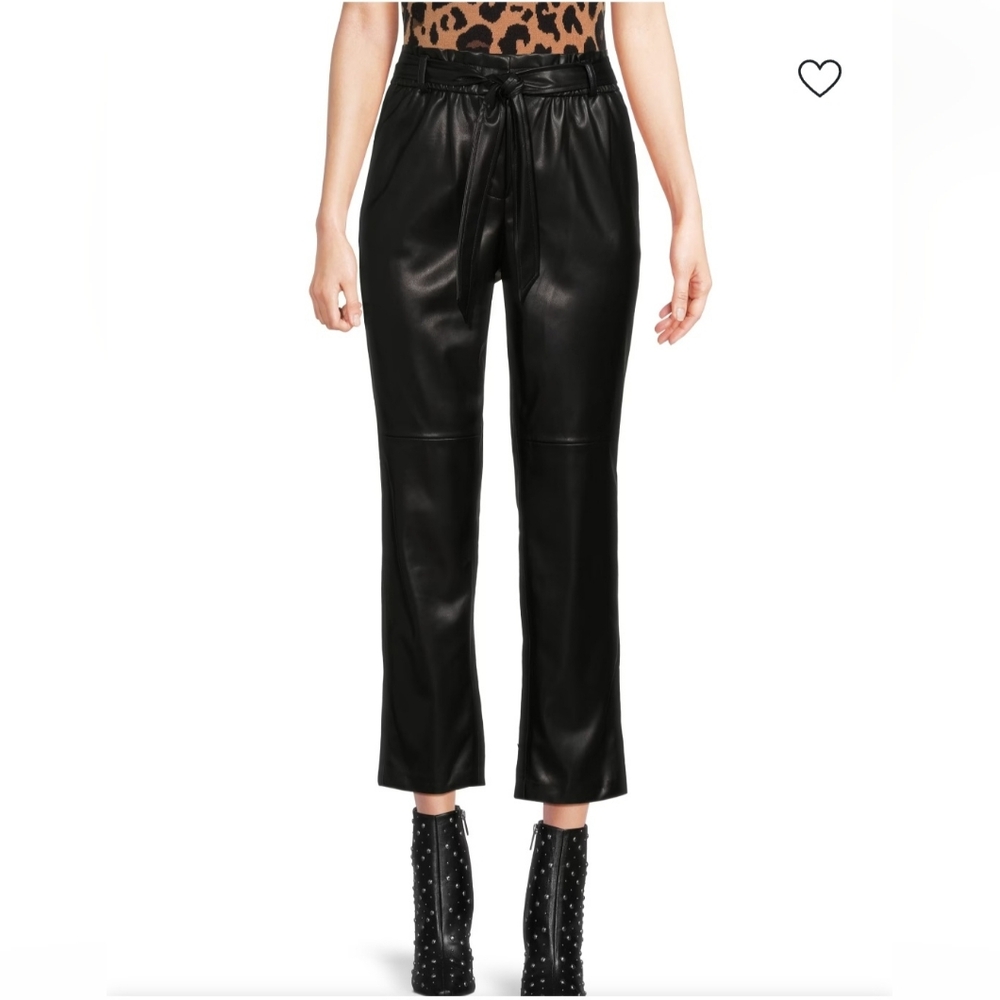 NWT Calvin Klein Faux Leather Paperbag Tie Waist Ankle Pants Black XL